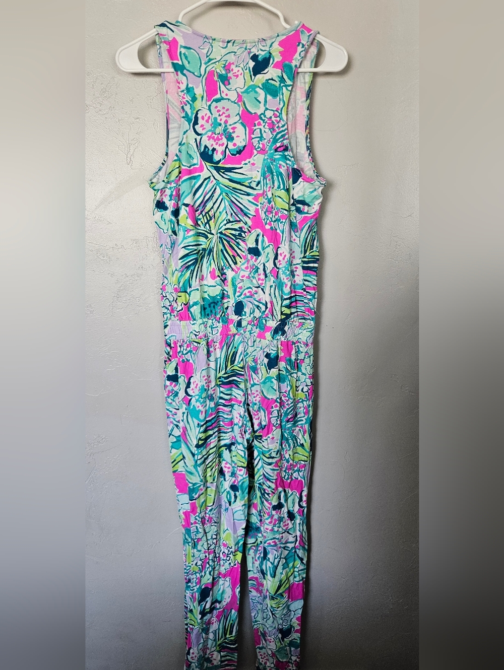 Lilly Pulitzer NWOT Women's Small Tropical Print V-Neck Jumpsuit in Pink Blue - Picture 5 of 6